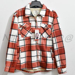 Sage Red and White Plaid Sherpa-Lined Jacket